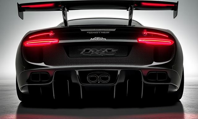 Carbon fiber rear diffuser and aerodynamic wing detail