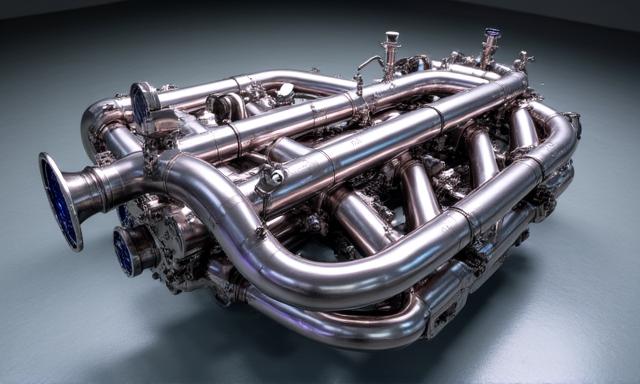 Shiny custom tig-welded titanium exhaust system