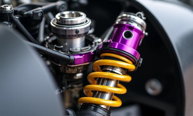 Gold-coated performance coilovers installed on a car